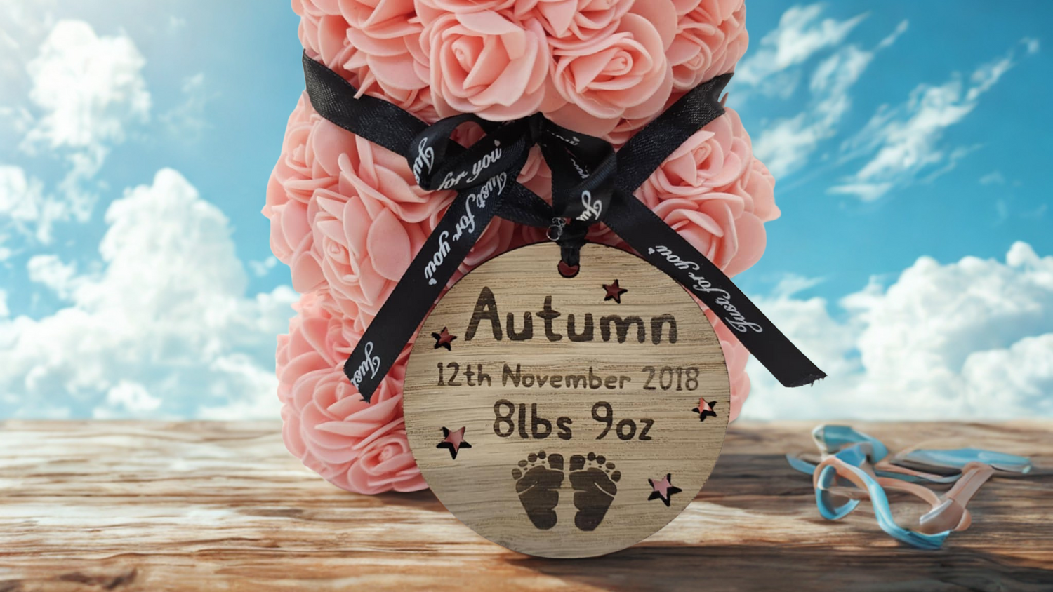 Rose Bear Engraved Plaque New Born Baby Gift