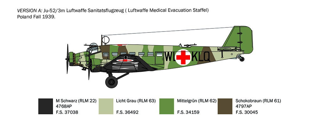 Italeri 1/72 Junkers Ju-52/3m Aircraft Scale Model Kit 102