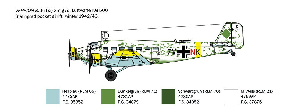 Italeri 1/72 Junkers Ju-52/3m Aircraft Scale Model Kit 102