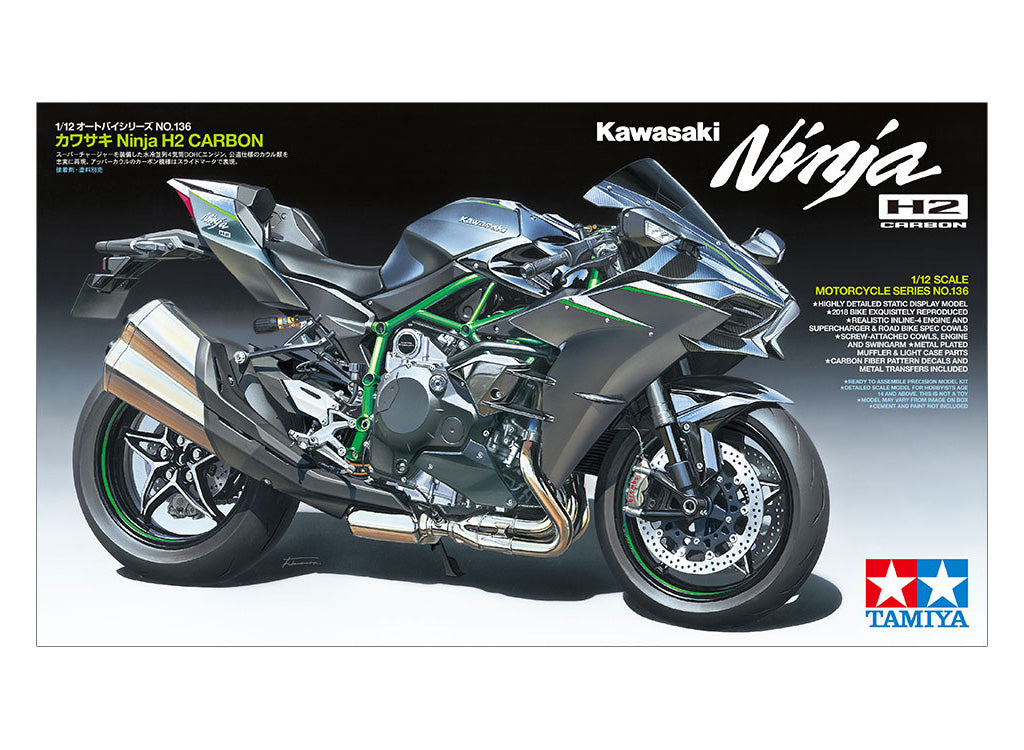 Tamiya 1/12 Kawasaki Ninja H2 Carbon Scale Model Motorbike Kit 14136