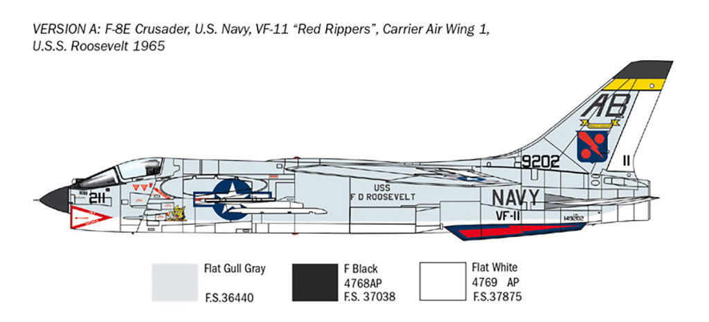 Italeri 1/72 F-8E Crusader Fighter Jet Scale Model Kit 1456
