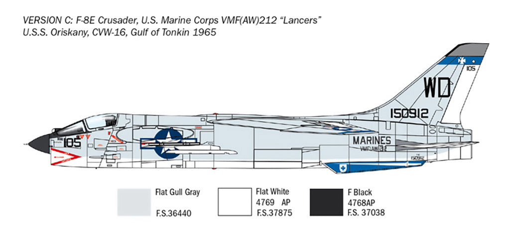 Italeri 1/72 F-8E Crusader Fighter Jet Scale Model Kit 1456