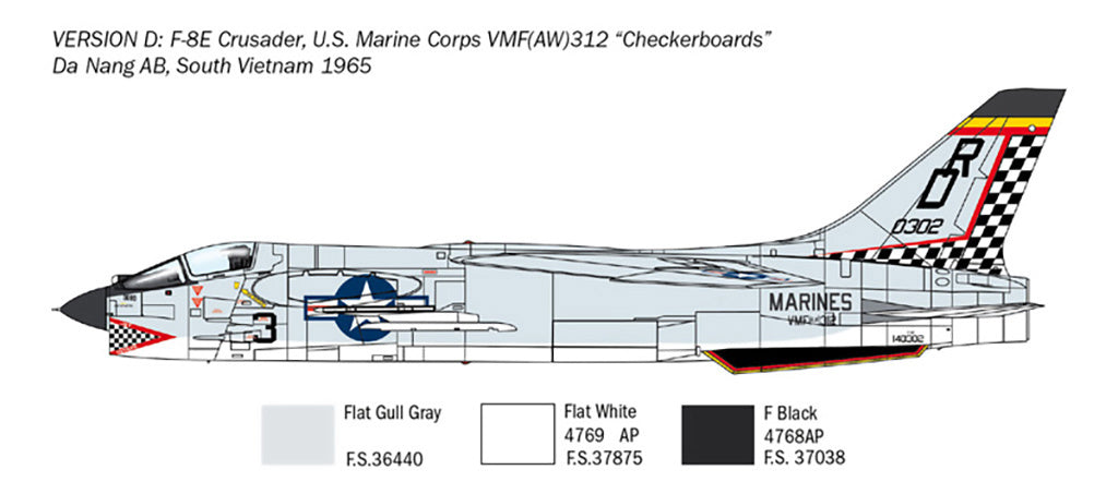 Italeri 1/72 F-8E Crusader Fighter Jet Scale Model Kit 1456