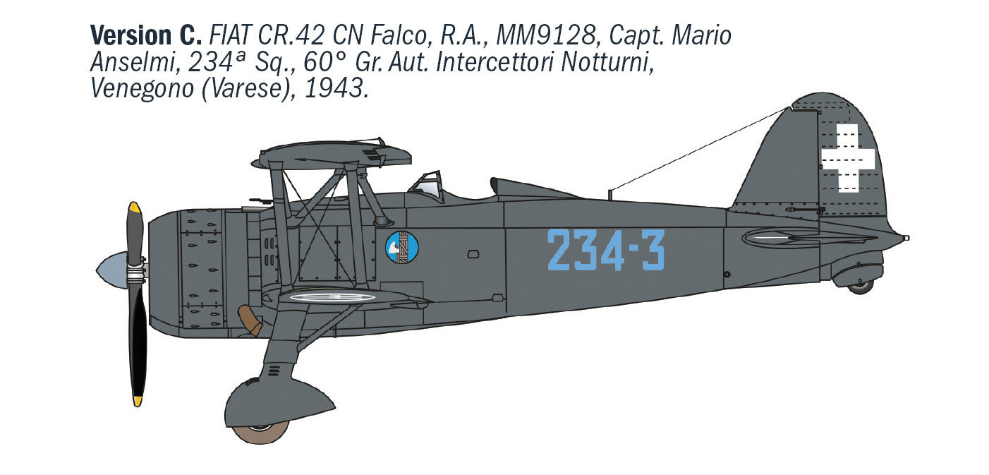 Italeri FIAT CR.42 CN “Falco” Night Fighter Byplane 1/72 Scale Model Kit 1485
