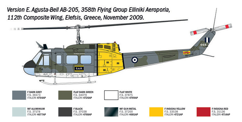 Italeri 1/48 AB.205 / UH-1D "SAR" Search & Rescue Helicopter Scale Model Kit 2845