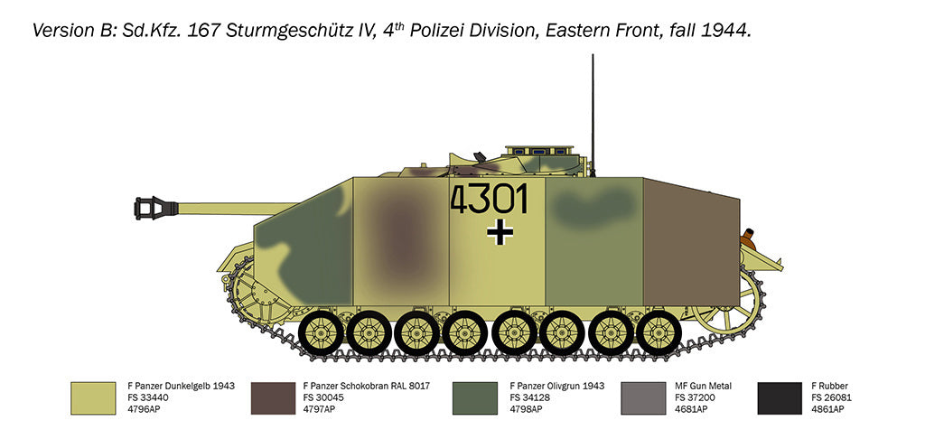 Italeri Sd.Kfz. 167 Sturmgeschütz IV RR Tank Military 1/35 Scale Model Kit