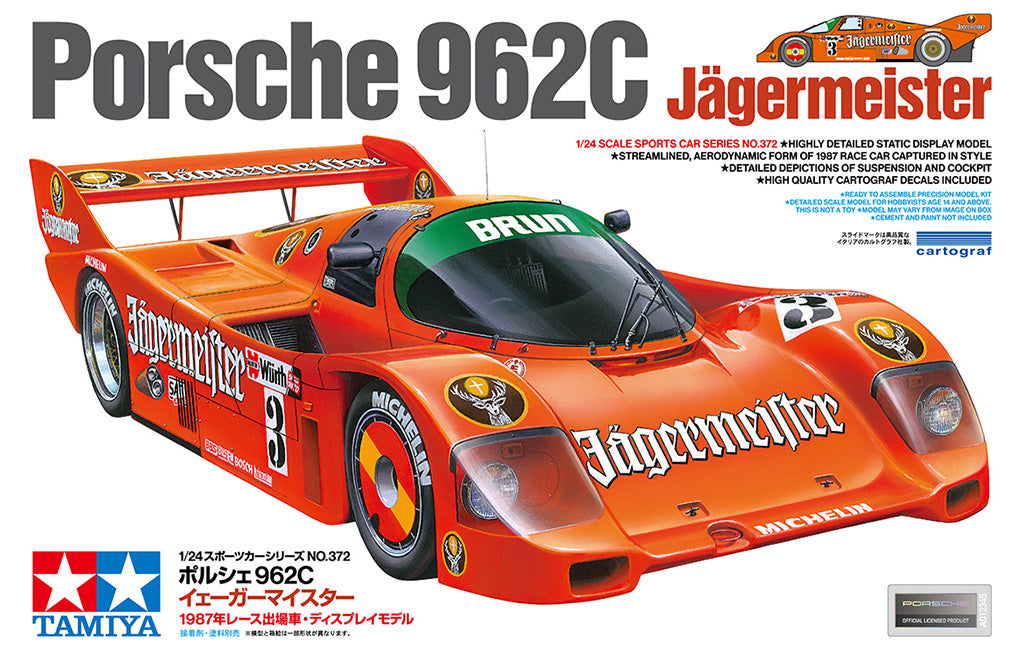 Tamiya 1/24 Porsche 962C Jagermeister Scale Model Race Car Kit 24372