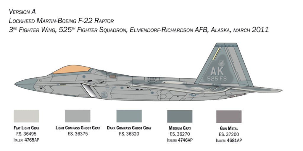 Italeri 1:48 F-22 Raptor Fighter Jet Scale Model Kit 2822