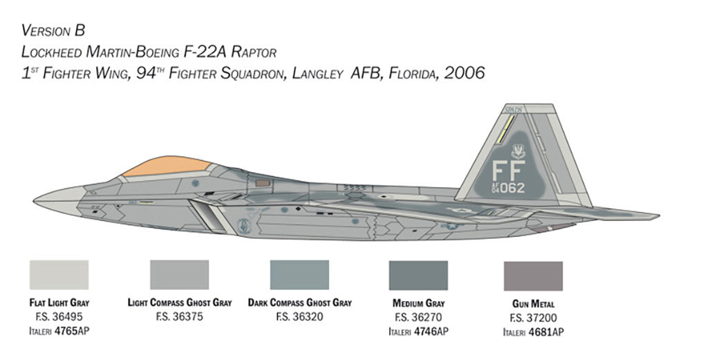 Italeri 1:48 F-22 Raptor Fighter Jet Scale Model Kit 2822