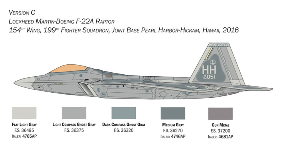 Italeri 1:48 F-22 Raptor Fighter Jet Scale Model Kit 2822