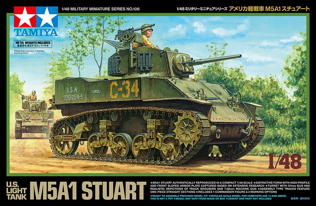 Tamiya 1/48 M5A1 Stuart Tank Scale Model Kit 32606