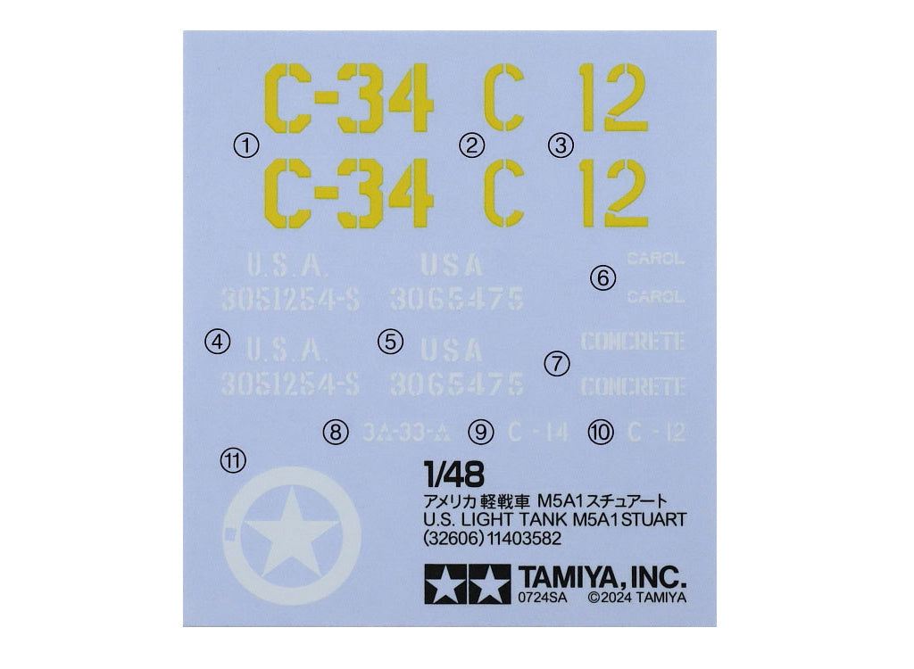 Tamiya 1/48 M5A1 Stuart Tank Scale Model Kit 32606