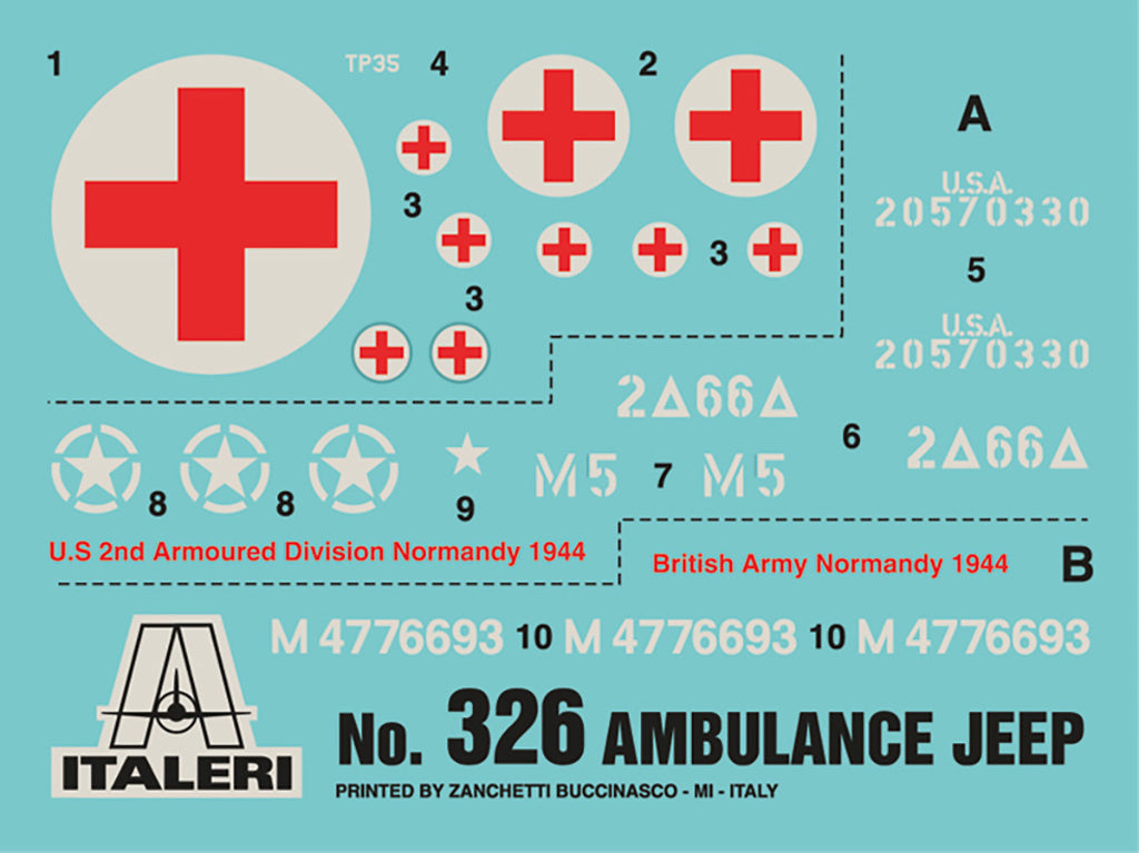 Italeri 1/35 1/4 TON. 4x4 AMBULANCE JEEP Military Scale model Kit 326