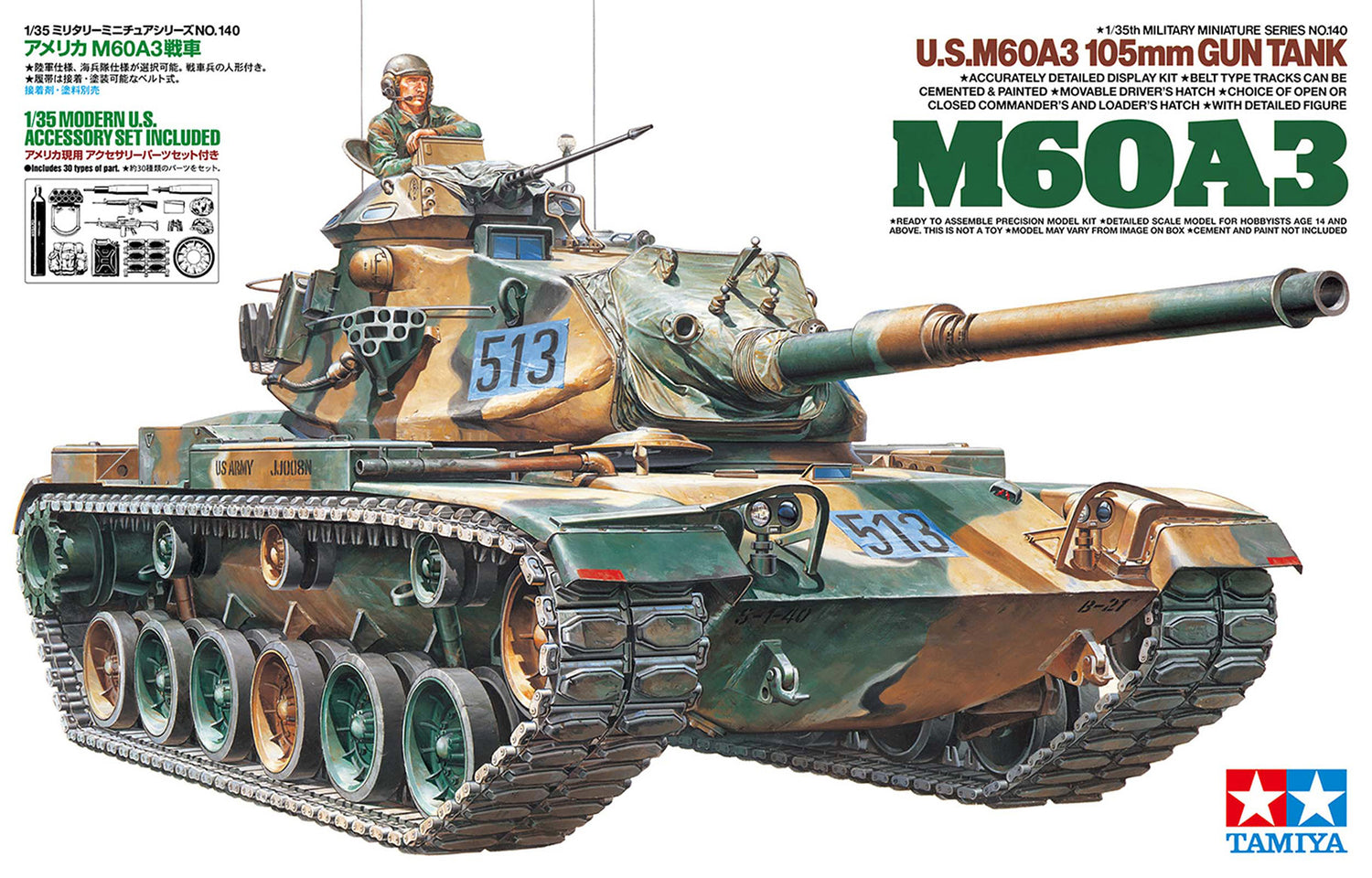 Tamiya 35140 Scale 1/35 U.S. M60A3 105mm Gun Tank Model Kit