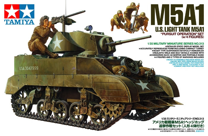 Tamiya 1/35 US LIGHT TANK M5A1 WITH 4 FIGURES Scale Model Kit 35313