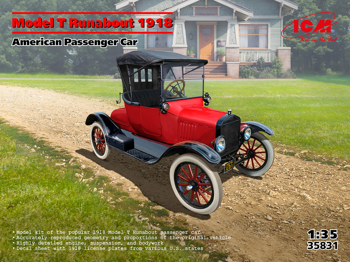 ICM 1/24 Ford Model T Runabout 1918 American Passenger Car Scale Model Kit