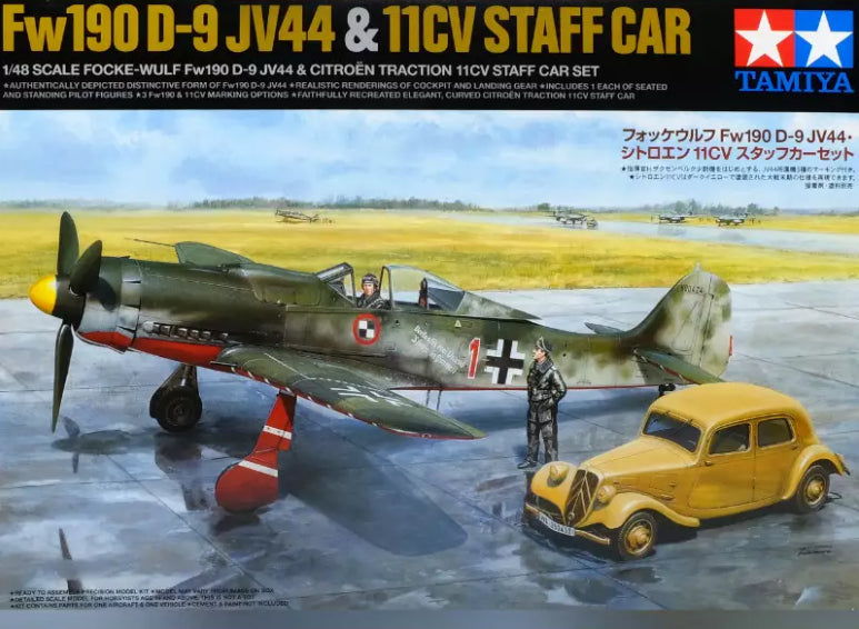 Tamiya 1/48 Fw190 D-9 JV44 Aircraft & 11CV Staff Car Set Scale Model 25213