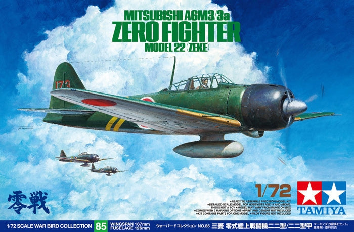 Tamiya 1/72 MITSUBISHI A6M3 (ZEKE) - 3A ZEROFIGHTER MODEL 22 60785