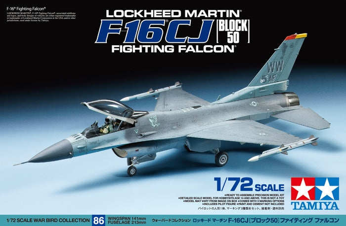 Tamiya 1/72 F-16 CJ FIGHTING FALCON - BLOCK 50 Model Plane Kit 60786