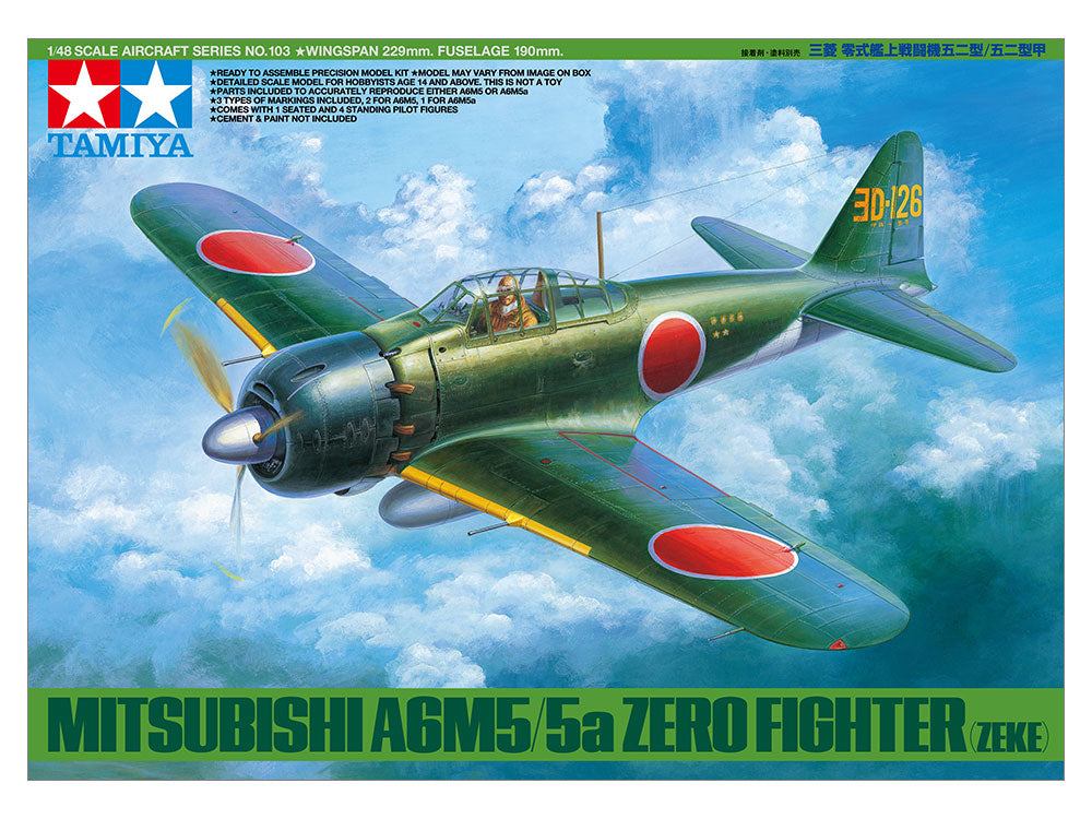 Tamiya 1/48 Mitsubishi A6M5/5A Zero (Zeke) Fighter Plane Scale Model Kit 61103