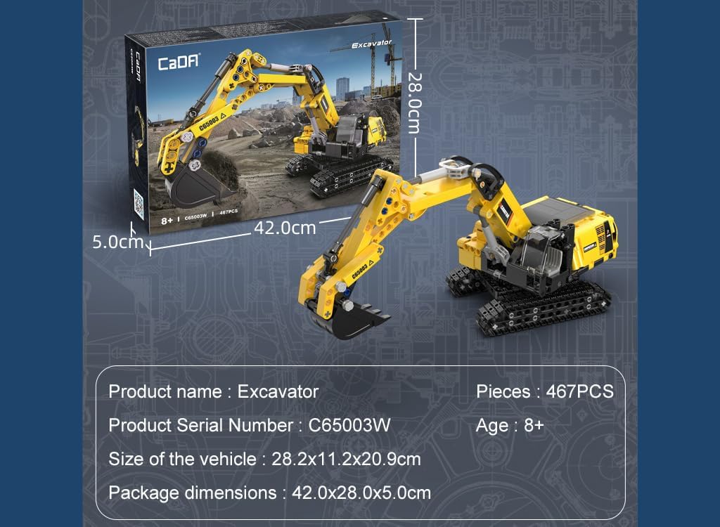 CaDA 360 Excavator Digger - 467 pcs Brick Model Kit C65003W
