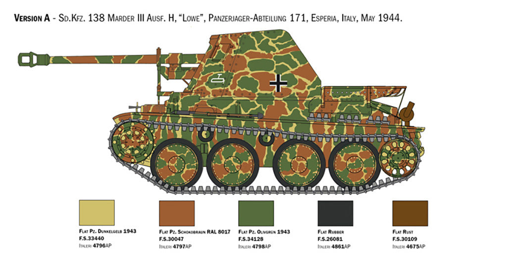 Italeri 1/35 Sd.Kfz 138 Ausf. H Marder III Tank  with crew model kit 6566