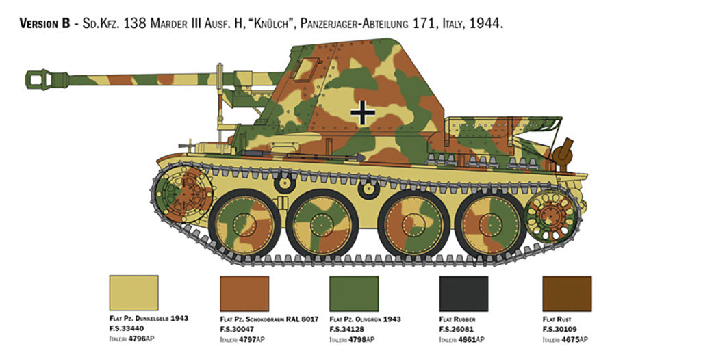 Italeri 1/35 Sd.Kfz 138 Ausf. H Marder III Tank  with crew model kit 6566