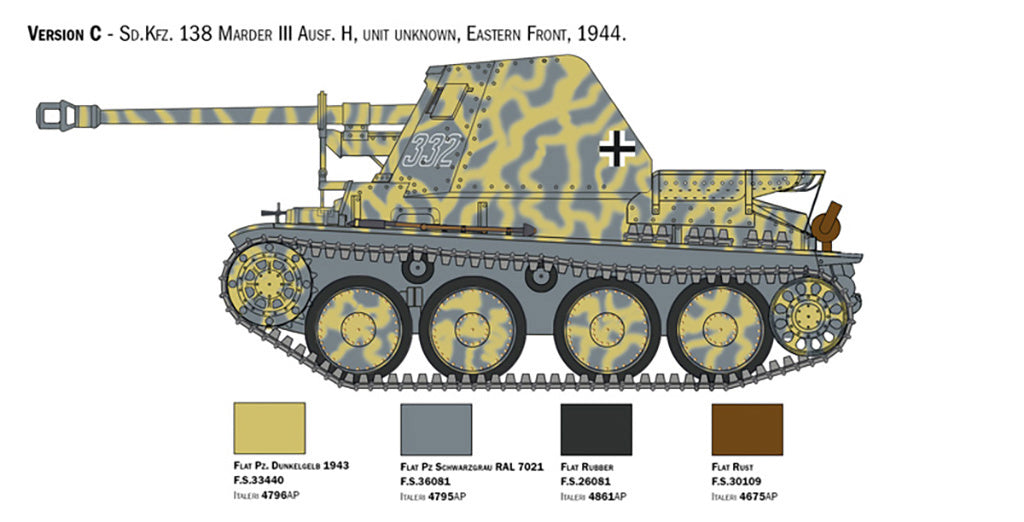 Italeri 1/35 Sd.Kfz 138 Ausf. H Marder III Tank  with crew model kit 6566