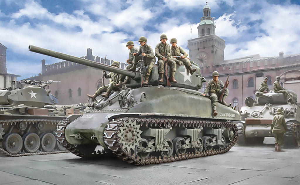 ITALERI M4A1 Sherman Tank with 7 Infantry Figures Scale Model Kit 6568