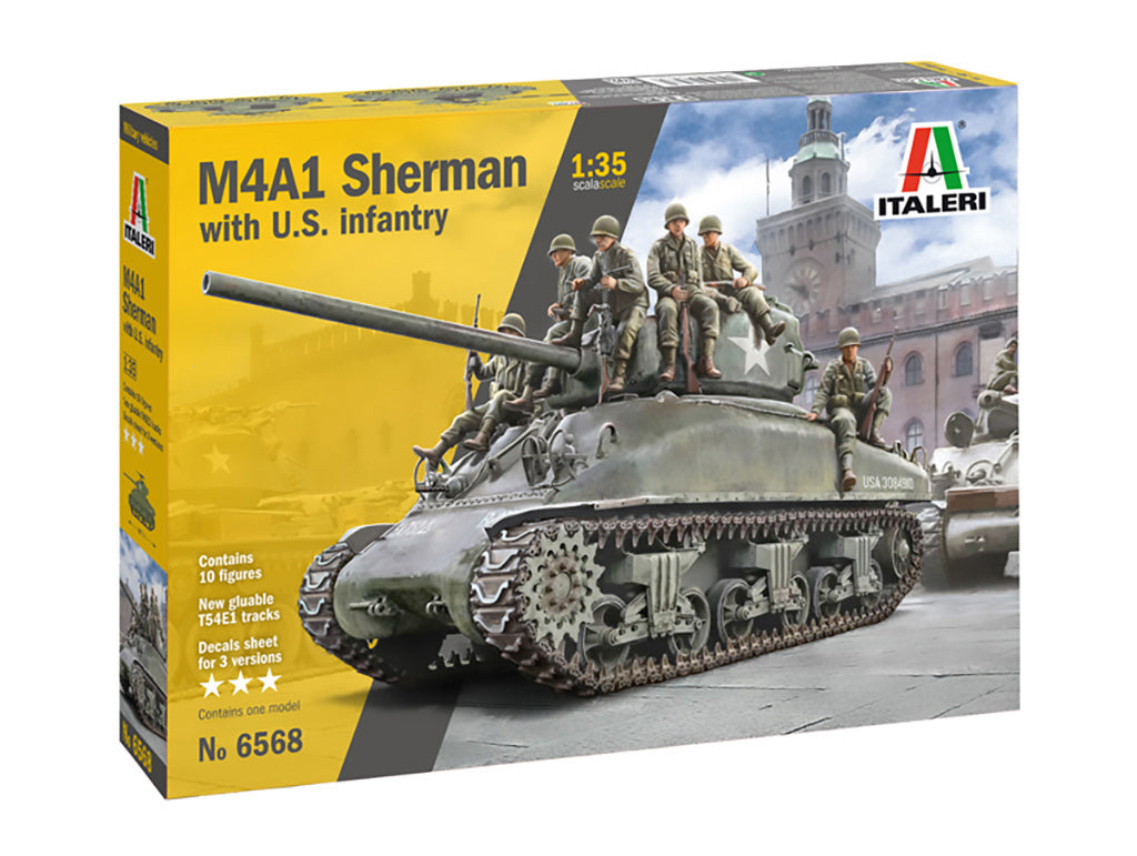 ITALERI M4A1 Sherman Tank with 7 Infantry Figures Scale Model Kit 6568
