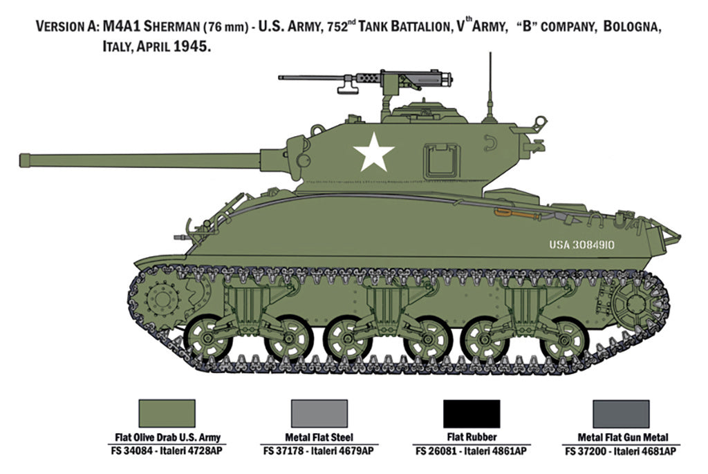 ITALERI M4A1 Sherman Tank with 7 Infantry Figures Scale Model Kit 6568