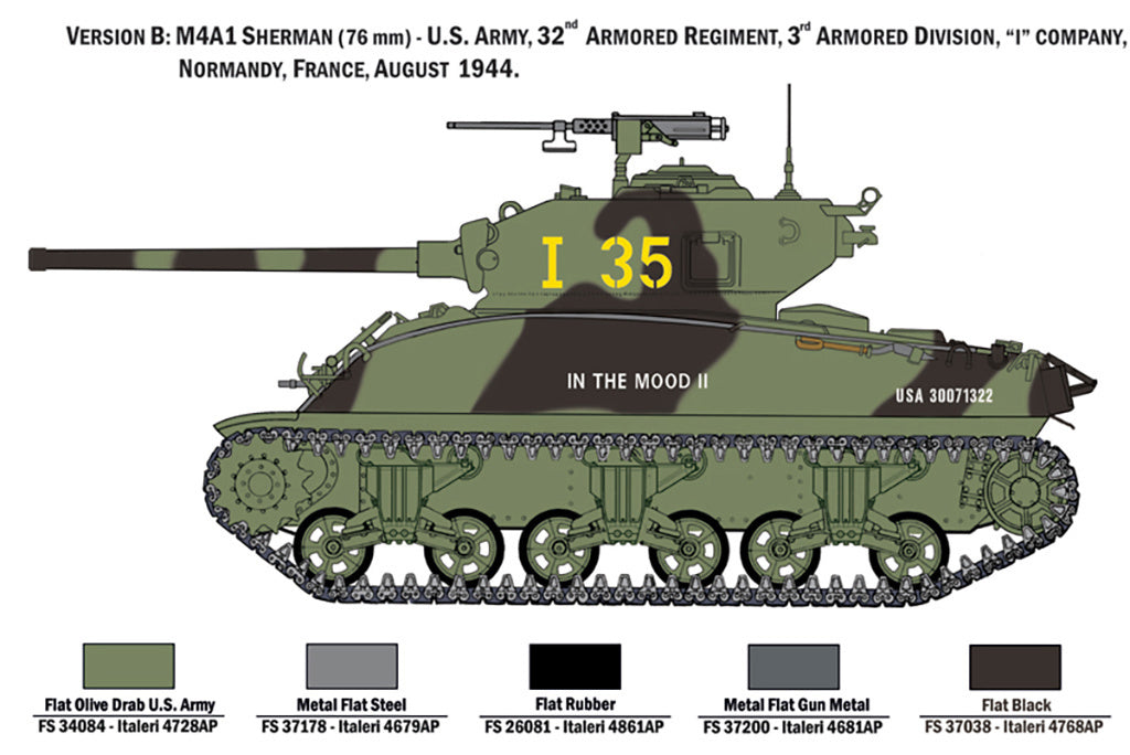 ITALERI M4A1 Sherman Tank with 7 Infantry Figures Scale Model Kit 6568