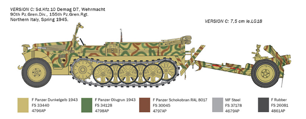 Italeri 1/35 SD KFZ 10 Demag Half Track with LE IG18 & Crew 6595 Scale Model Kit