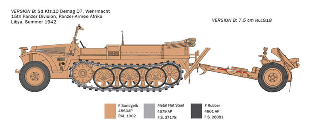 Italeri 1/35 SD KFZ 10 Demag Half Track with LE IG18 & Crew 6595 Scale Model Kit