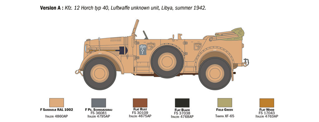 Italeri 1:35 KFZ 12 Horch 901 TYP 40 Fruhen AUSF Military Car Model Kit 6597