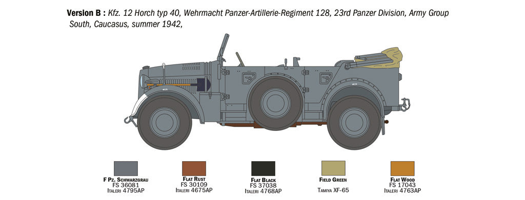 Italeri 1:35 KFZ 12 Horch 901 TYP 40 Fruhen AUSF Military Car Model Kit 6597