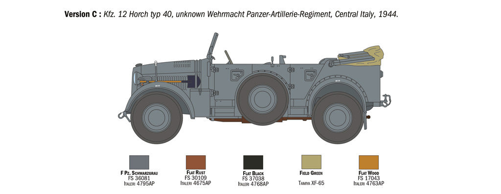 Italeri 1:35 KFZ 12 Horch 901 TYP 40 Fruhen AUSF Military Car Model Kit 6597