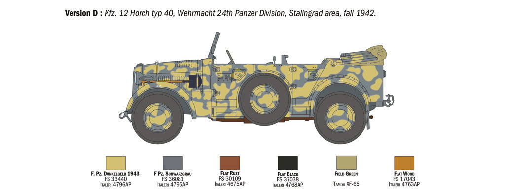 Italeri 1:35 KFZ 12 Horch 901 TYP 40 Fruhen AUSF Military Car Model Kit 6597