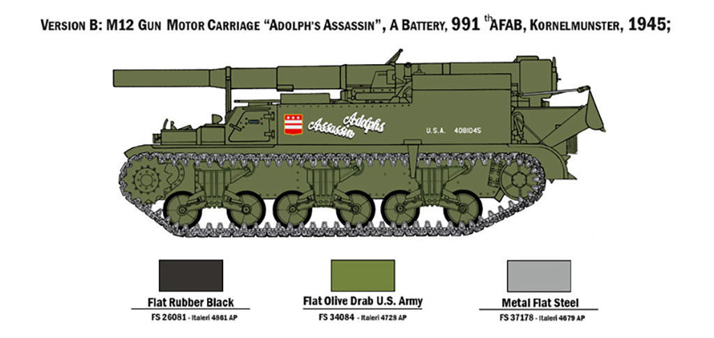 Italeri 1:72 M-12 GMC Military Tank Gun Scale Model Kit 7076