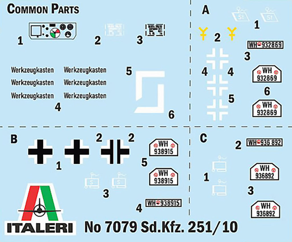Italeri 1/72 Sd.Kfz. 251/10 Half track + 4 Figures Scale model kit 7079