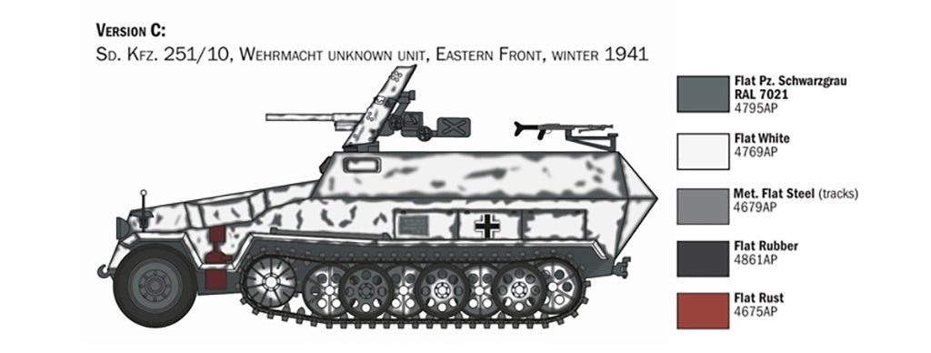 Italeri 1/72 Sd.Kfz. 251/10 Half track + 4 Figures Scale model kit 7079