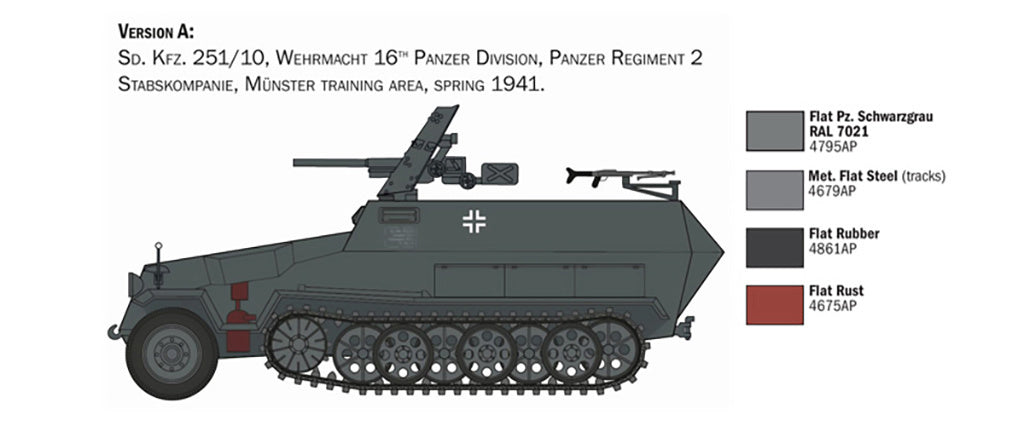 Italeri 1/72 Sd.Kfz. 251/10 Half track + 4 Figures Scale model kit 7079