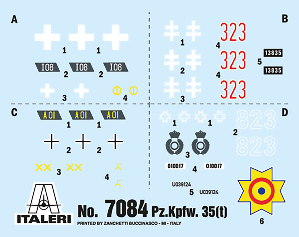 Italeri 1:72 Panzerkampfwagen 35 (t) Military Tank Scale Model Kit 7084