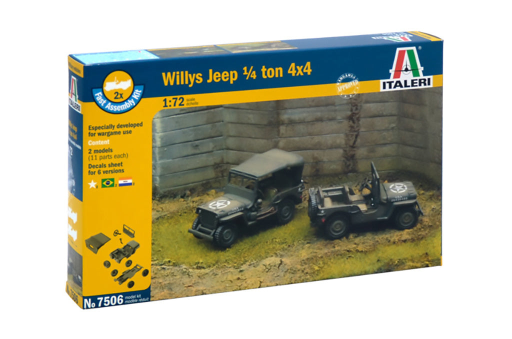 Italeri 1/72 1/4 TON 4X4 TRUCK (2 FAST ASSEMBLEY MODELS) Military Model Kit