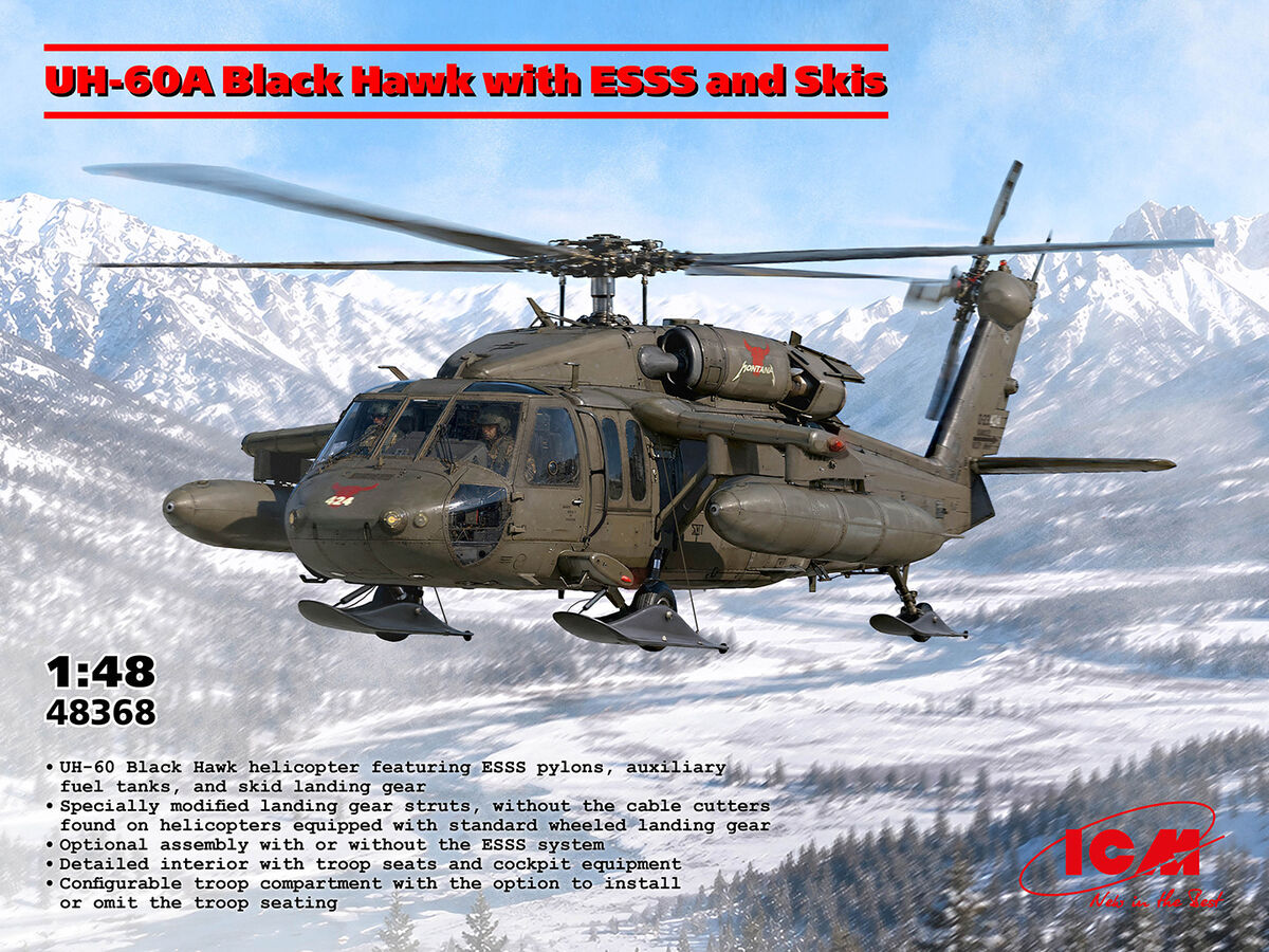 ICM 1/48 UH-60A Black Hawk with ESSS & Skis Helicopter Scale Model Kit