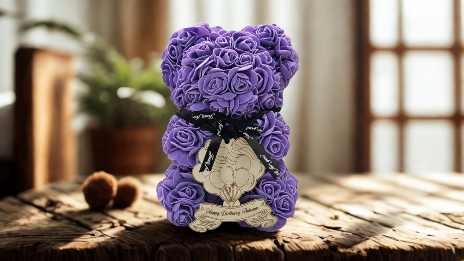 Rose Bear With Personalised Engraved Birthday Balloons Plaque Gift