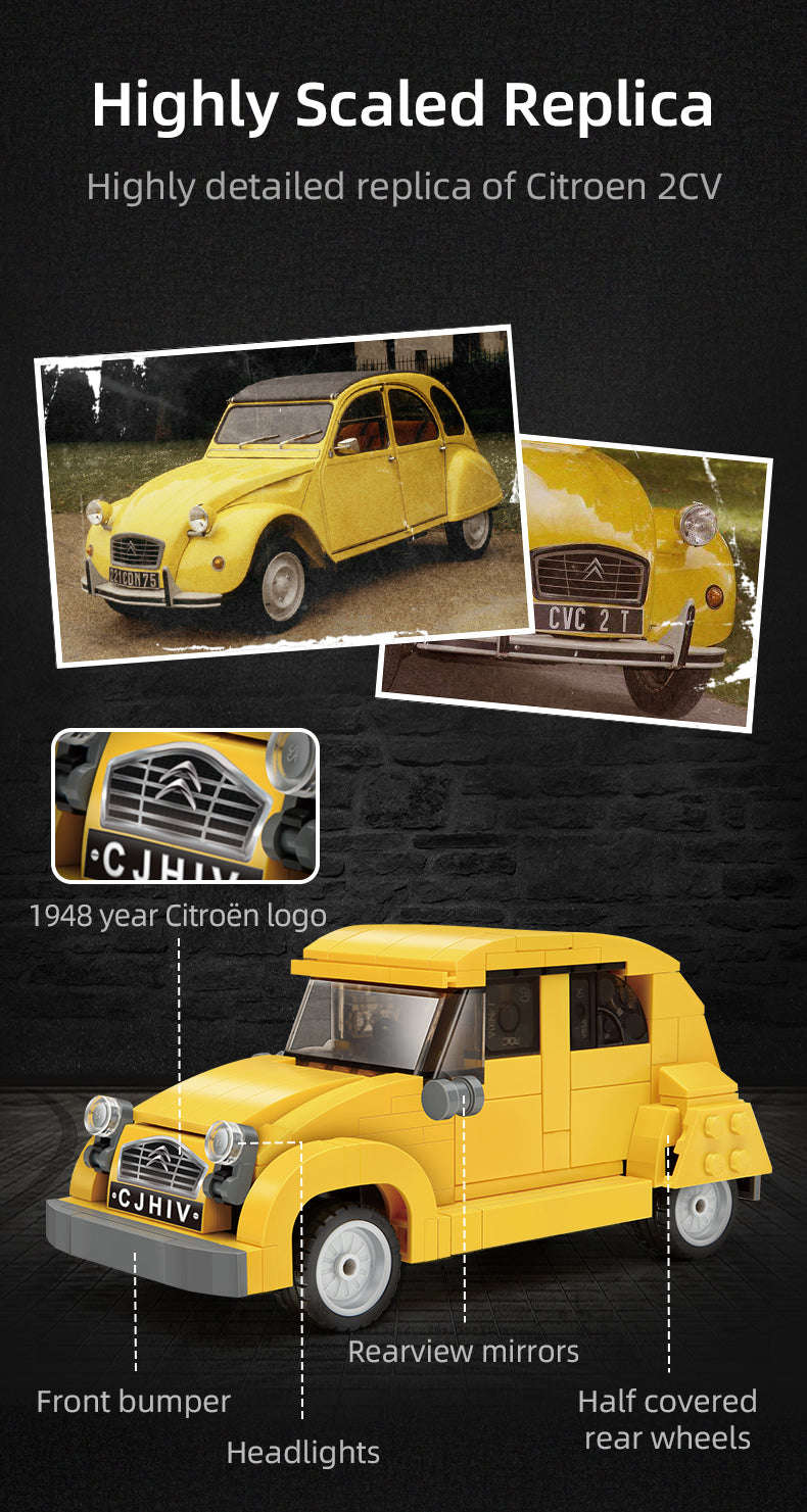 CaDA 1:24 Citroen 2CV Retro Car - 298 pcs Building Brick Block Set C55021W