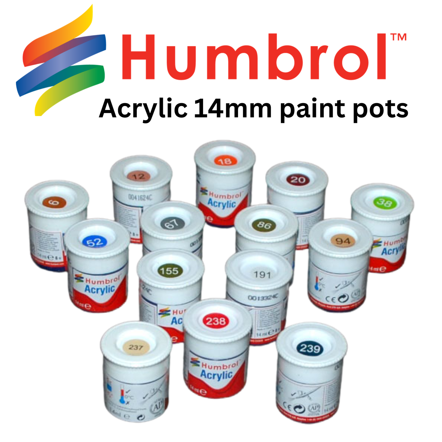 HUMBROL Acrylic Model Paint 14ml - ALL COLOURS - Matt Gloss Satin Metallic Airfix