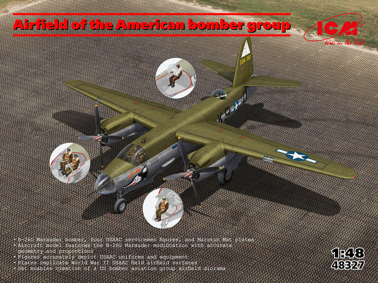 ICM 1/48 B-26G Marauder Bombner with Crew & Landing Mat) 48327