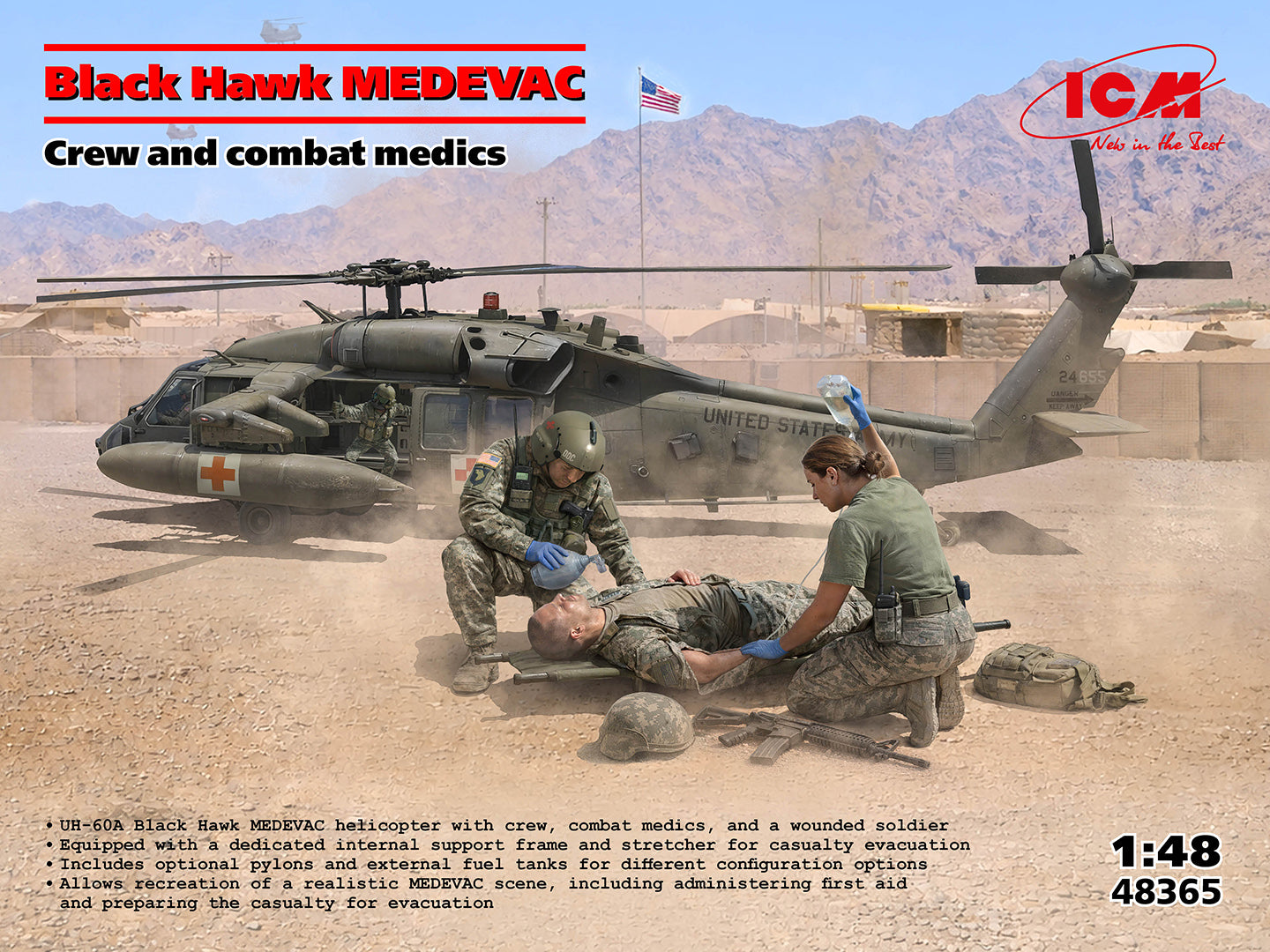 ICM 1/48UH-60A Black Hawk 'Medevac' with Flight Medics Model kit 48365
